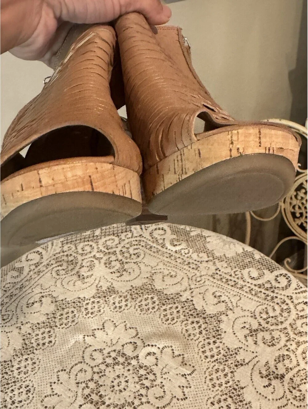 New Paul Green Tianna Tan Leather Peeptoe Bootie Perforated Lattice Shoe US 4.5